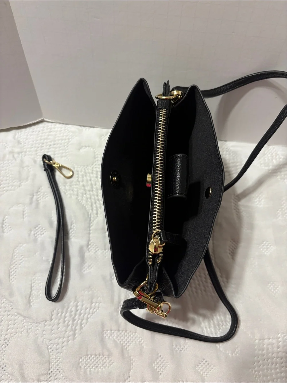 Nanette Lepore Black Pebbled Leather Crossbody with Gold Hardware